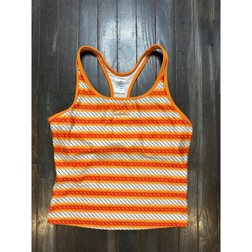 Adidas Womens Orange White Striped Racerback Tank Top Built In Bra Size Large